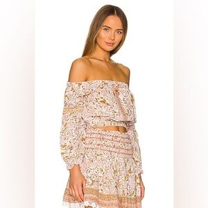 Poupette St Barth Floral Boho Crop Top & Tiered Mini Skirt Set XS